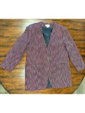 Vintage Saville Women's Suit Blazer, Red/Black/White Tweed, Size 14 (large)